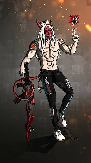 Devil Character with Red Mask and Ornate Sword in Dark Fantasy Illustration HD phone wallpaper