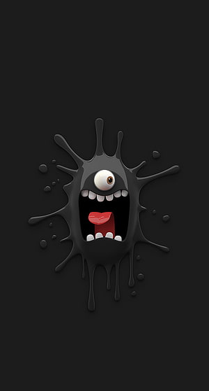 Cute Black Ink Splatter Monster with One Eye and Big Smile HD phone wallpaper