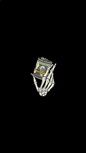 Skeleton Hand Holding Money Roll Illustration HD phone wallpaper