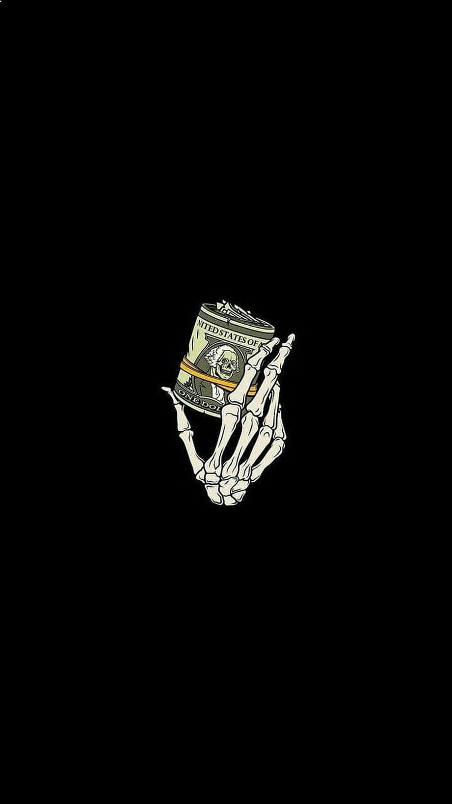 Skeleton Hand Holding Money Roll Illustration HD phone wallpaper