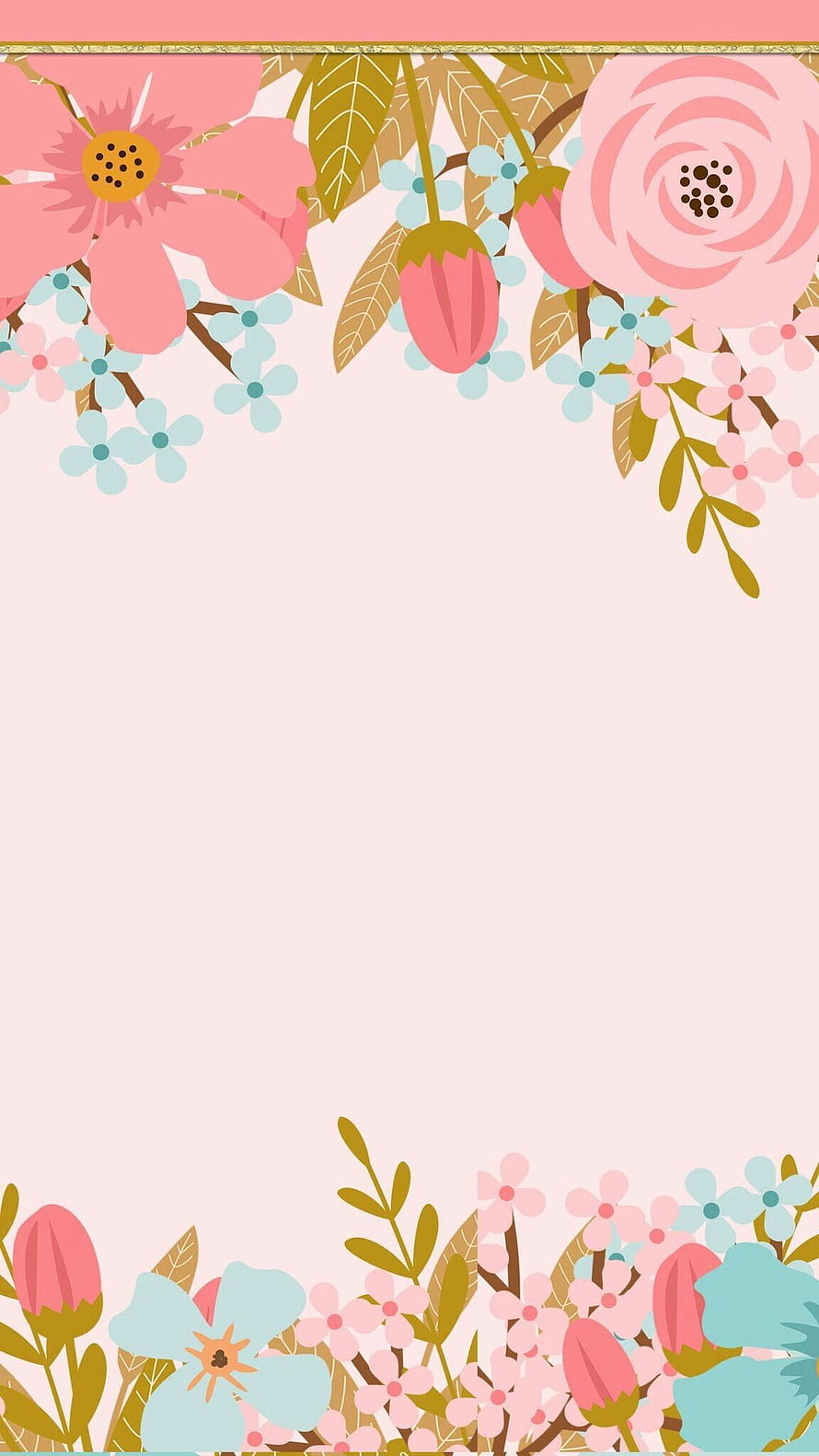 Pastel Pink and Mint Floral Frame with Gold Accents on Cream Background HD phone wallpaper