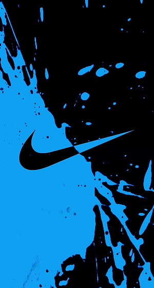 Nike Swoosh Logo on Electric Blue and Black Grunge Paint Splatter Background HD phone wallpaper