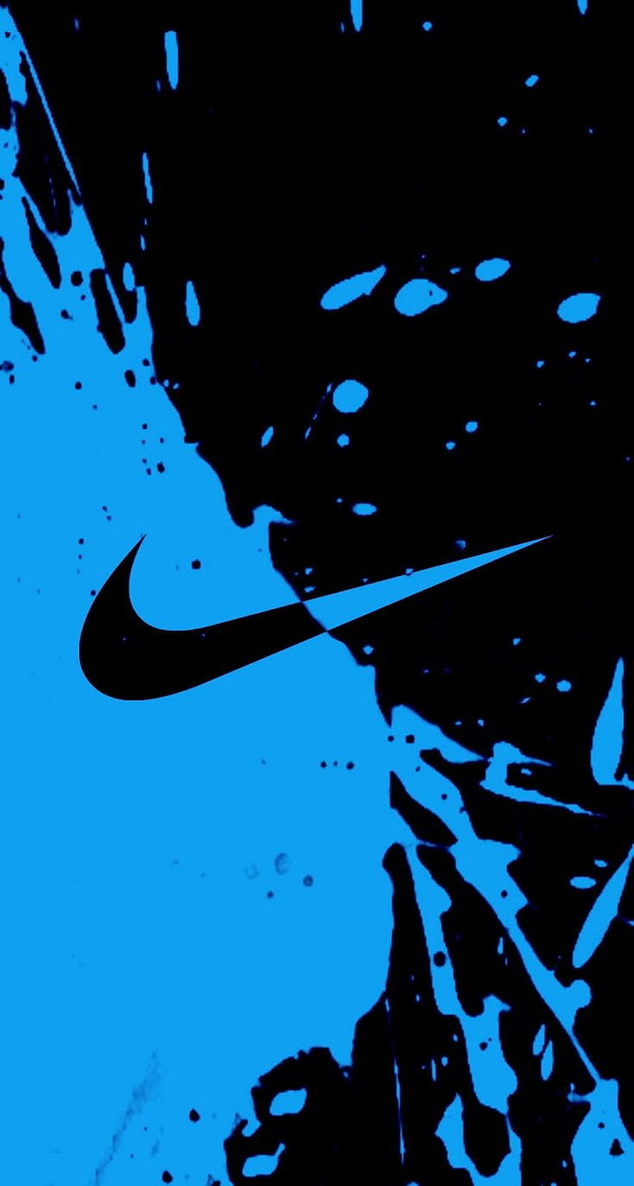 Nike Swoosh Logo on Electric Blue and Black Grunge Paint Splatter Background HD phone wallpaper