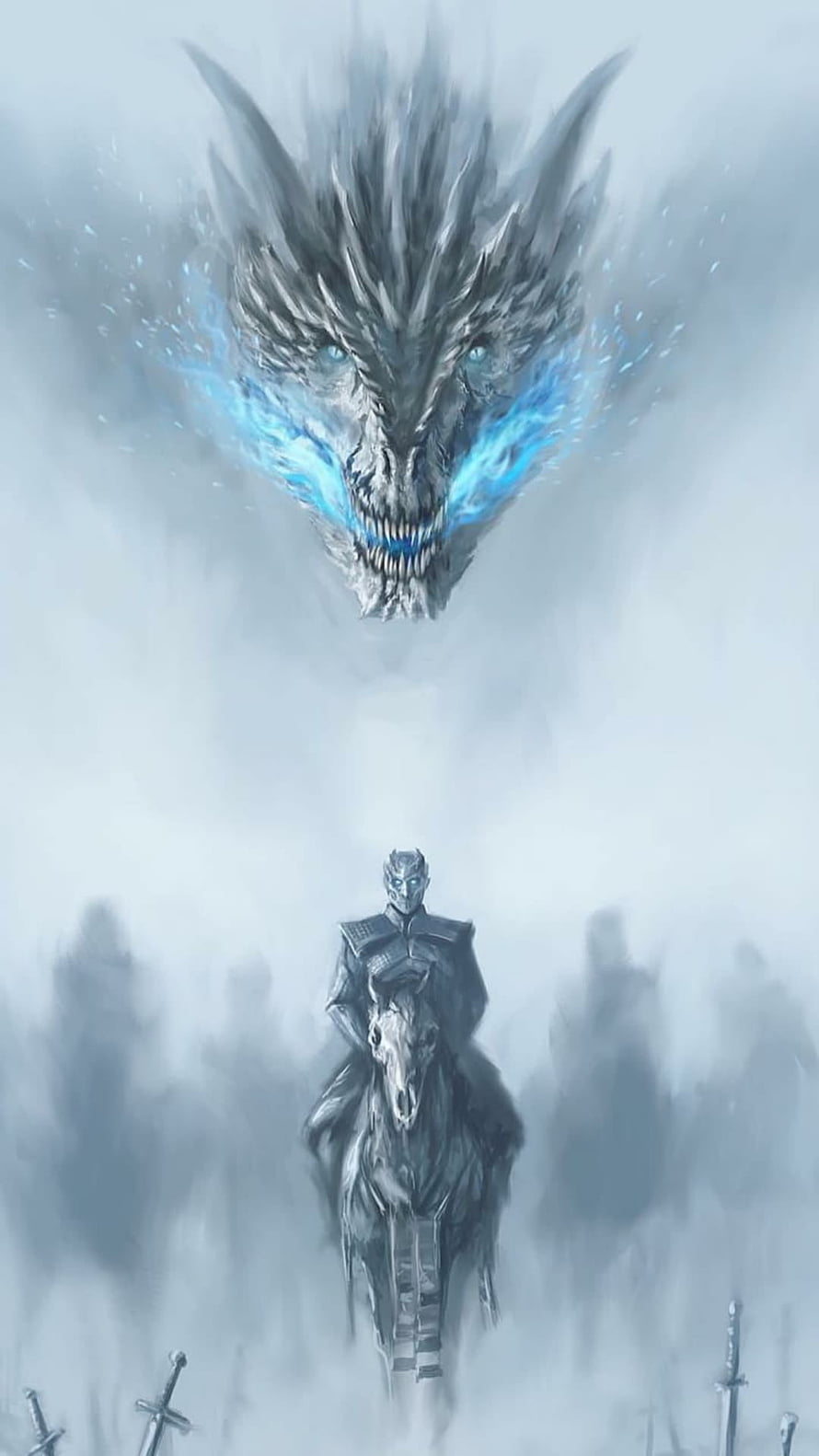 Night King and White Walker Dragon in Misty Winter Landscape HD phone wallpaper
