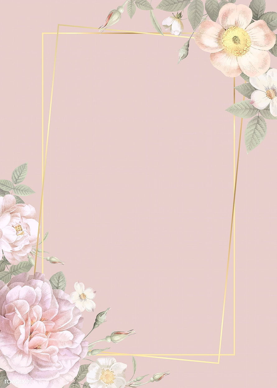 Elegant Pastel Pink Floral Frame with Gold Geometric Lines and Watercolor Roses HD phone wallpaper