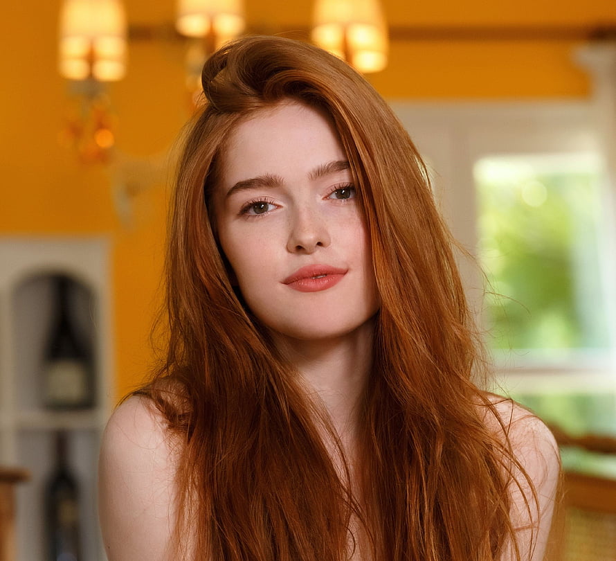 Portrait of a Young Woman with Long Red Hair and Freckles in a Warm Interior Setting, Dzia Lissa , , , , bckground, Jia Lissa HD wallpaper