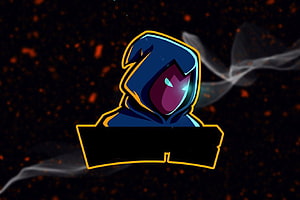 Stylized Hooded Gamer Character Logo with Glowing Eyes and Dark Background HD wallpaper