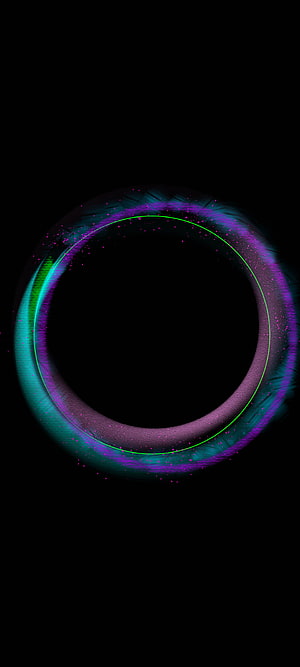Neon Glowing Circle with Cyan and Magenta Particle Effects on Black Background HD phone wallpaper