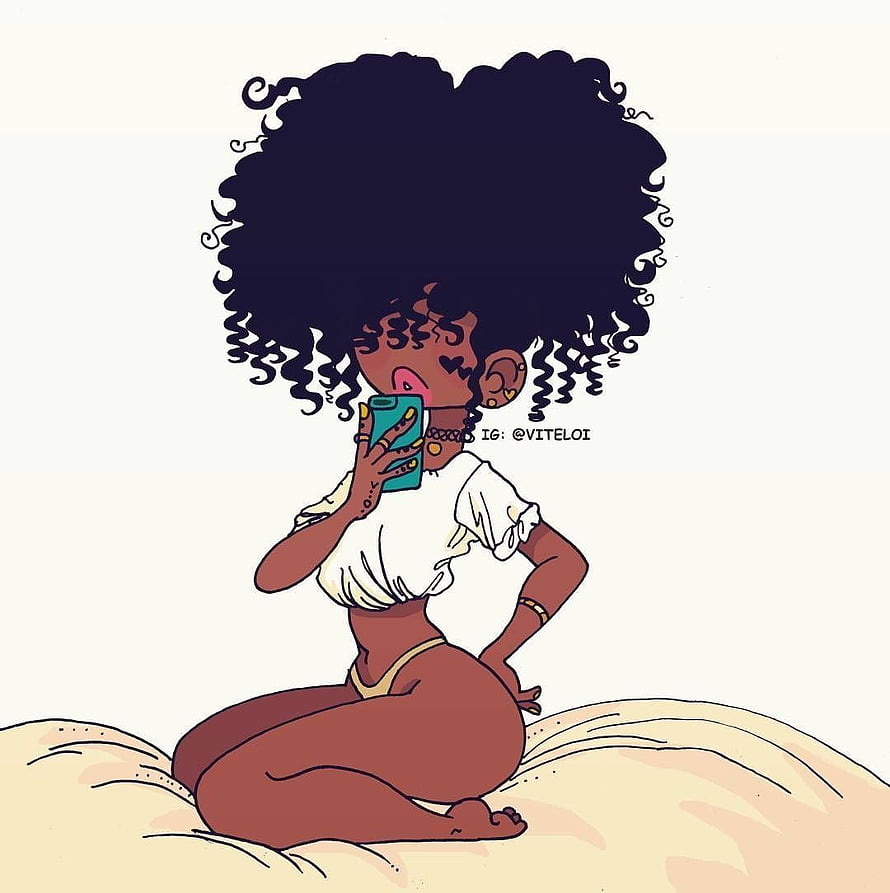 Illustration of a Black Woman with Large Afro Holding a Smartphone, Aesthetic Background Powerpuff Girls Baddie, Black Girl Baddie HD phone wallpaper