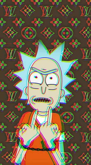 Rick Sanchez Trippy Glitch Art on Louis Vuitton Monogram Pattern HD phone wallpaper