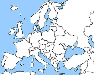 Blank Political Map of Europe with Country Borders and Blue Water Background HD wallpaper