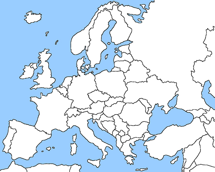 Blank Political Map of Europe with Country Borders and Blue Water Background HD wallpaper