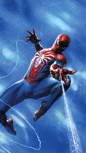 Spider-Man Swinging Through Blue Sky in Classic Comic Art Style, Spiderman Comic, Spiderman, Comic, Marvel HD phone wallpaper