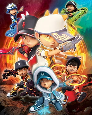 BoBoiBoy Movie 2 characters group poster with dynamic action poses and elemental powers HD phone wallpaper