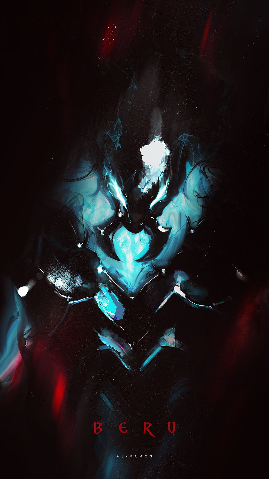 Beru Character Art from Solo Leveling with Glowing Cyan Armor and Dark Fantasy Style HD phone wallpaper