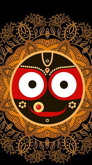 Lord Jagannath Stylized Portrait with Ornate Mandala Background HD phone wallpaper