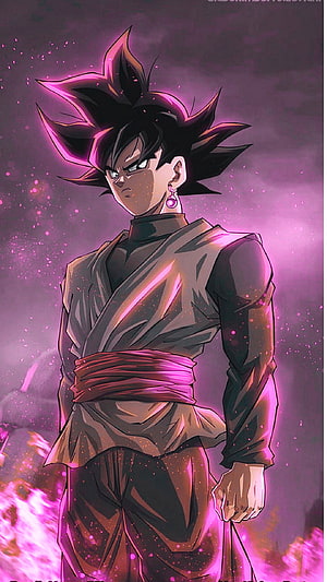 Goku Black Anime Character in Dark Attire with Magenta Aura and Spiky Hair HD phone wallpaper