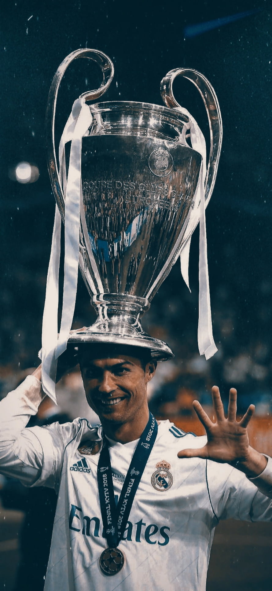 Cristiano Ronaldo Celebrating with the Champions League Trophy in Real Madrid Kit HD phone wallpaper