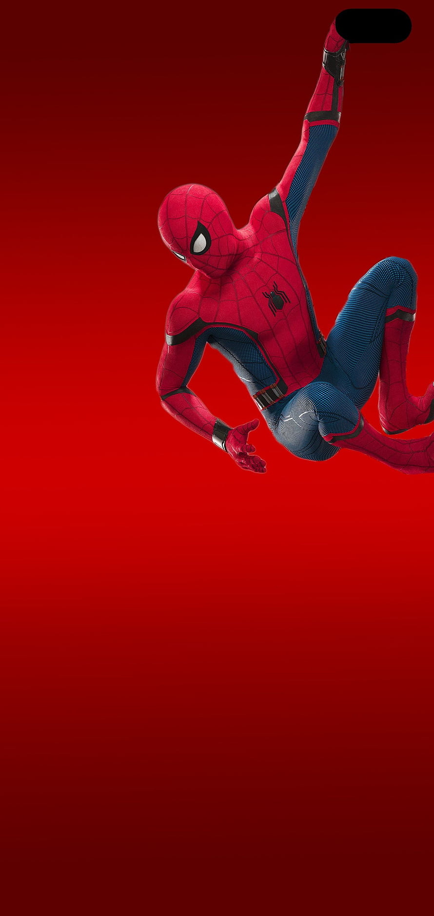 Spider-Man in Advanced Suit Leaping Against Red Background, Best Samsung Galaxy S10 Plus/ S10 to hide Camera HD phone wallpaper