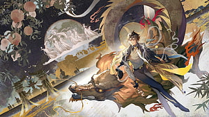 Zhongli Riding a Dragon in Genshin Impact Fantasy Artwork HD wallpaper