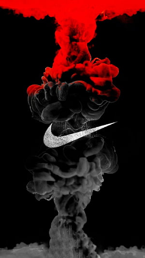 Nike Swoosh Logo Emerging From Red And Black Smoke Clouds HD phone wallpaper