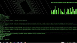 Dark Terminal Interface with Green Code and Data Visualization HD wallpaper
