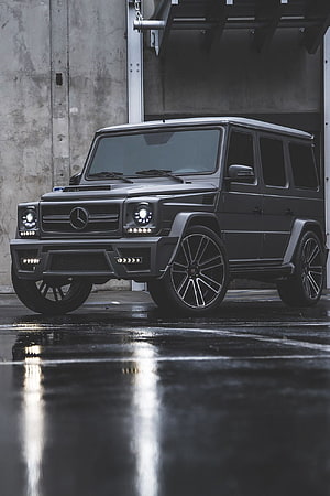 Matte Black Mercedes-Benz G-Class SUV with Custom LED Lights and Alloy Wheels HD phone wallpaper