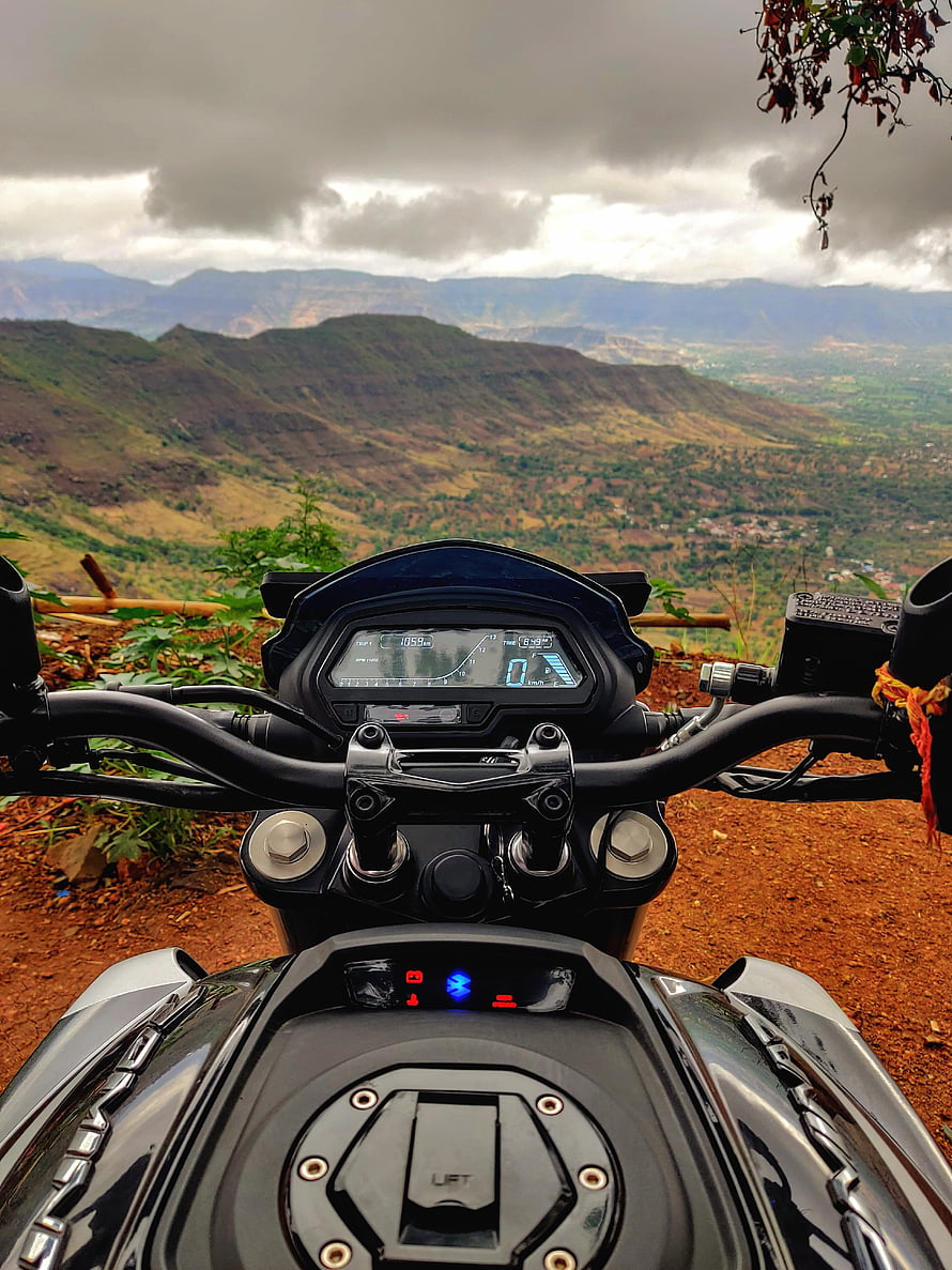 Royal Enfield Dominar Dashboard View Over Mountain Valley Landscape HD phone wallpaper