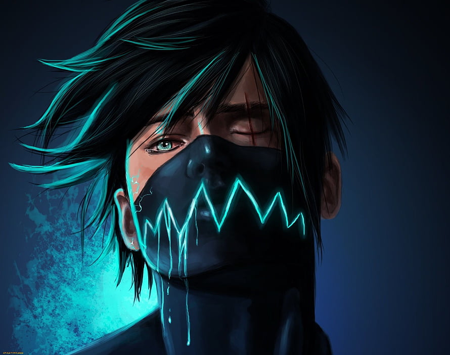 Anime Character With Glowing Neon Mask And Cyberpunk Aesthetic HD wallpaper