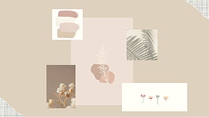 Soft Beige Minimalist Collage with Botanical Elements and Paint Swatches HD wallpaper