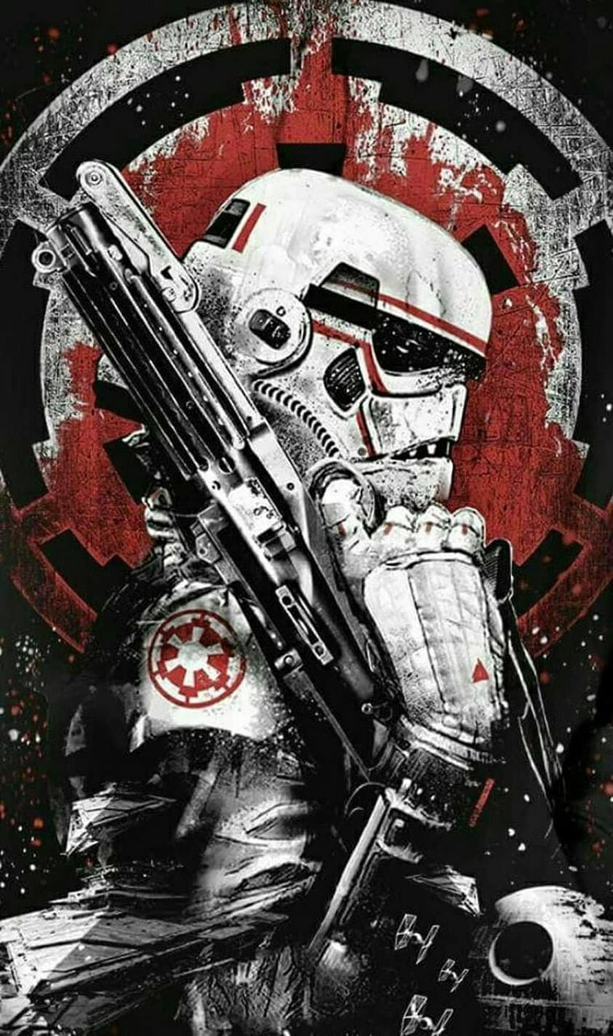 Star Wars First Order Stormtrooper with Blaster Rifle and Imperial Emblem HD phone wallpaper