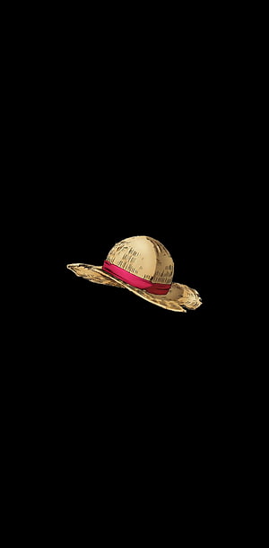 Luffy's Straw Hat from One Piece Anime on Black Background HD phone wallpaper