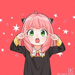 Anya Forger from Spy x Family in a black dress with cat ears and green eyes HD phone wallpaper