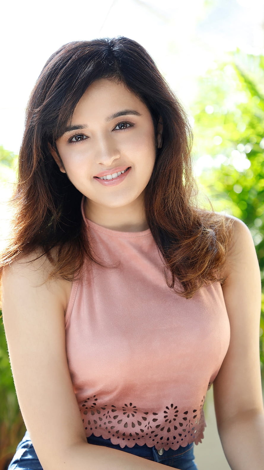 Shirley Setia Portrait in Pink Sleeveless Top with Floral Cutout Detail HD phone wallpaper