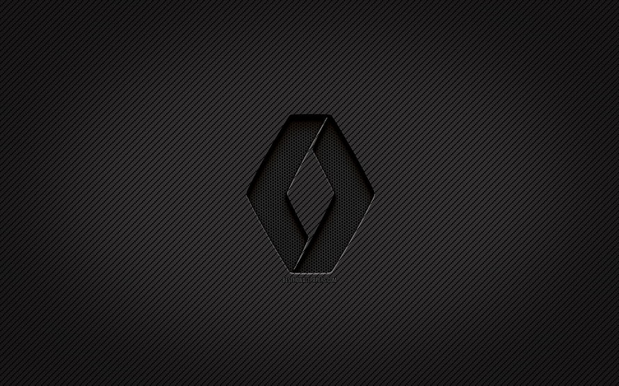 Black Renault Logo on Carbon Fiber Texture Background HD wallpaper