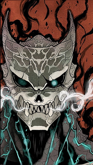 Kaiju No. 8 Monster Skull with Glowing Eyes and Dark Energy HD phone wallpaper