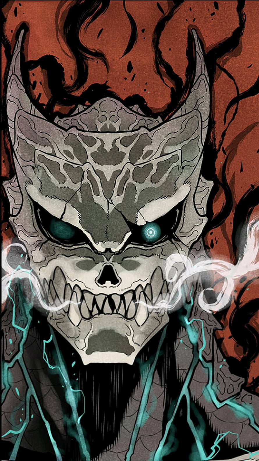 Kaiju No. 8 Monster Skull with Glowing Eyes and Dark Energy HD phone wallpaper