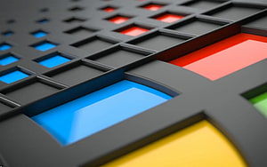 Abstract 3D Geometric Grid With Colorful Glowing Rectangular Slots HD wallpaper