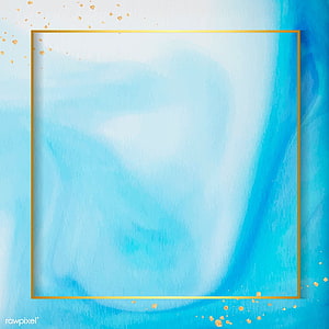 Elegant Square Gold Frame on Soft Blue Watercolor Background with Gold Splatter Accents HD phone wallpaper