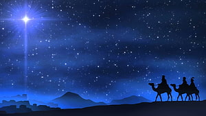 Silhouette of the Three Wise Men on Camels Journeying Under the Star of Bethlehem HD wallpaper