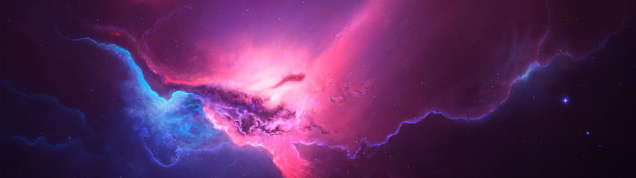 Vibrant Cosmic Nebula with Swirling Pink and Blue Gas Clouds in Deep Space HD wallpaper