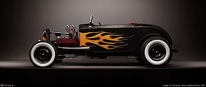 1932 Ford Flathead Roadster Hot Rod with Custom Flame Paint Job and White Wall Tires HD wallpaper