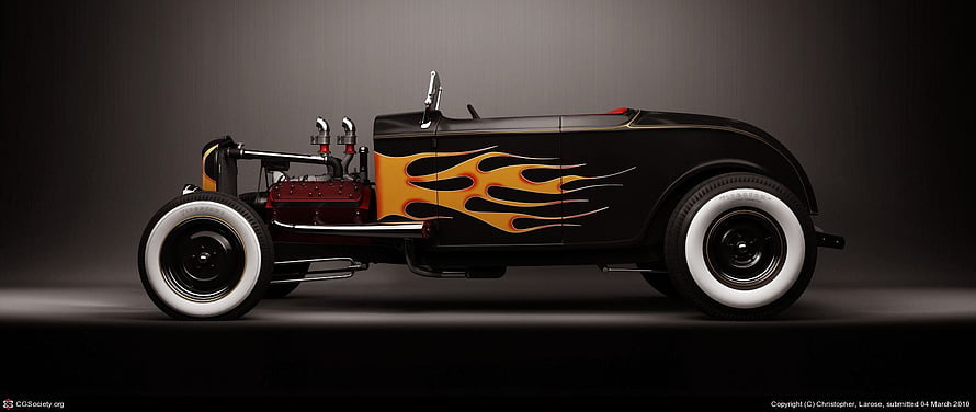 1932 Ford Flathead Roadster Hot Rod with Custom Flame Paint Job and White Wall Tires HD wallpaper