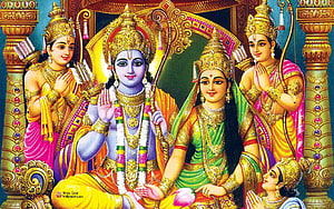 Sri Rama and Sita with Hanuman and Lakshmana in ornate traditional Indian painting, Ram Darbar Full Size . Sita ram, Shiva art, Sri rama, Ram Ji HD wallpaper