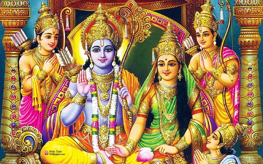 Sri Rama and Sita with Hanuman and Lakshmana in ornate traditional Indian painting, Ram Darbar Full Size . Sita ram, Shiva art, Sri rama, Ram Ji HD wallpaper