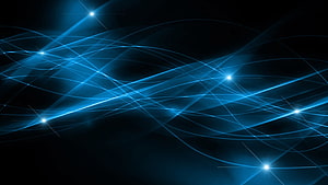 Abstract Blue Light Streaks and Glowing Stars on Dark Background HD wallpaper