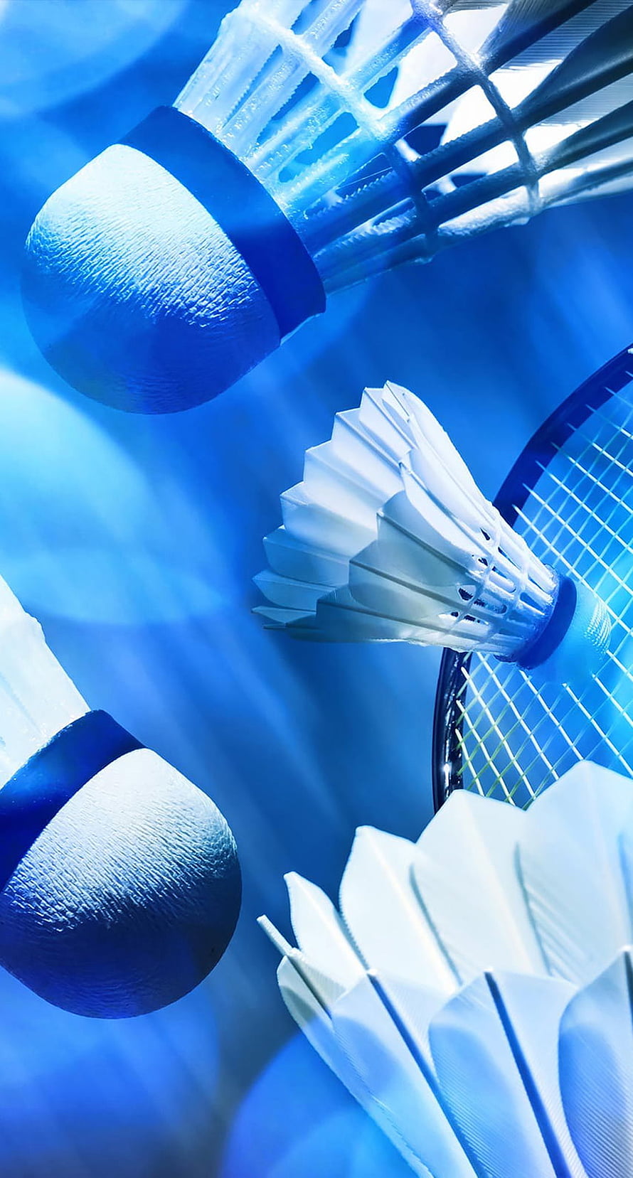 Dynamic Badminton Shuttlecocks and Racket in Blue Toned Close Up HD phone wallpaper