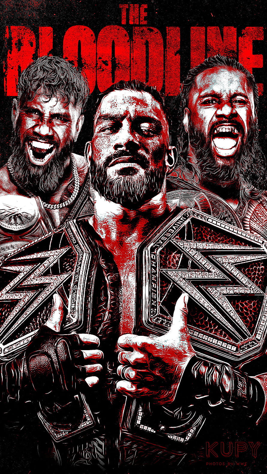 The Bloodline WWE Championship Poster Featuring Roman Reigns and The Usos, The Bloodline, Kupy, The-Bloodline, WWE, We-The-Ones-Uce, Usos, Roman-Reigns HD phone wallpaper