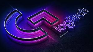 Logitech G Neon 3D Logo with Purple and Blue Glow on Dark Grid Background HD wallpaper