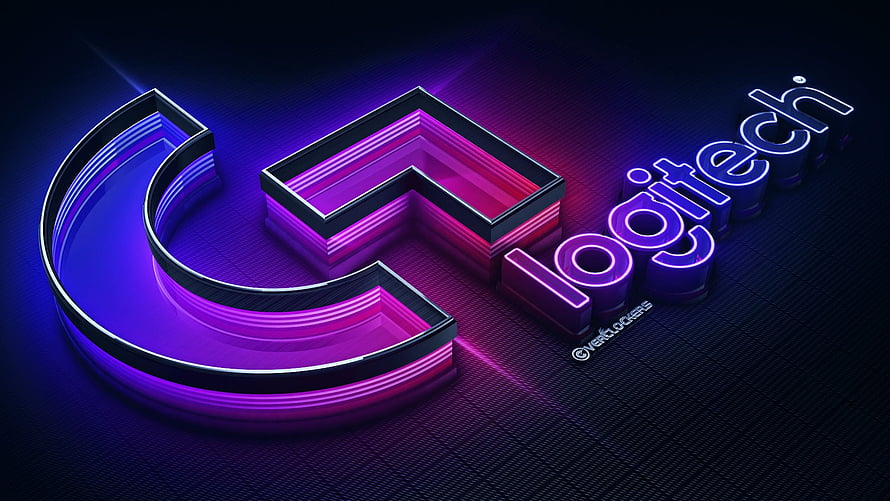 Logitech G Neon 3D Logo with Purple and Blue Glow on Dark Grid Background HD wallpaper